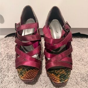 Shoe Dazzle Burgundy and Snake Print Heels
